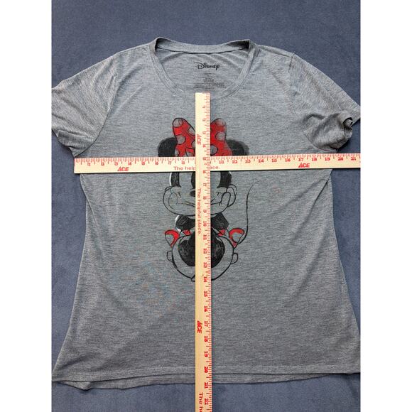 Disney Minnie Mouse T-shirt Women's XL Gray Graphic Tee Cap Sleeves - Picture 4 of 5